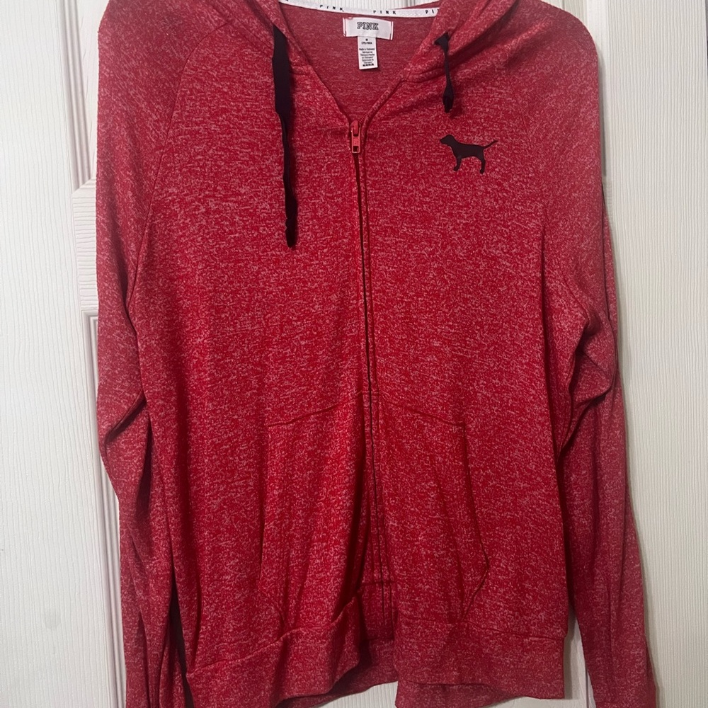 Red Zip-Up Hoodie with Dog Logo